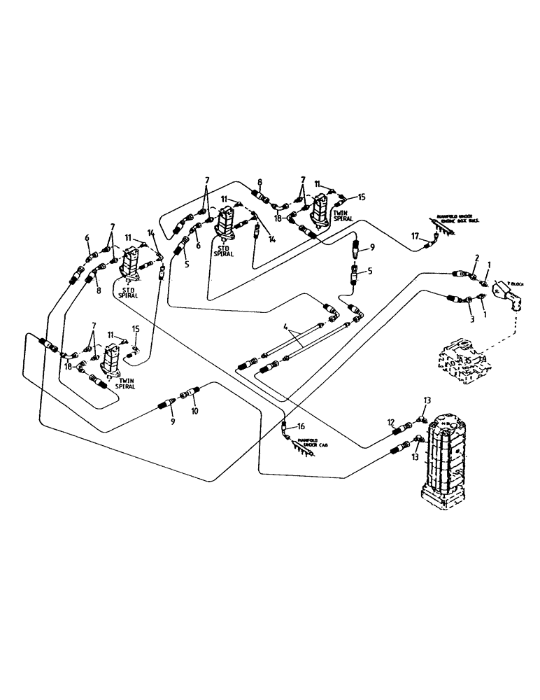 Схема запчастей Case IH 7000 - (B05-90) - HYDRAULIC CIRCUIT, CROPDIVIDER SPIRALS, LEG BASECUTTER Hydraulic Components & Circuits