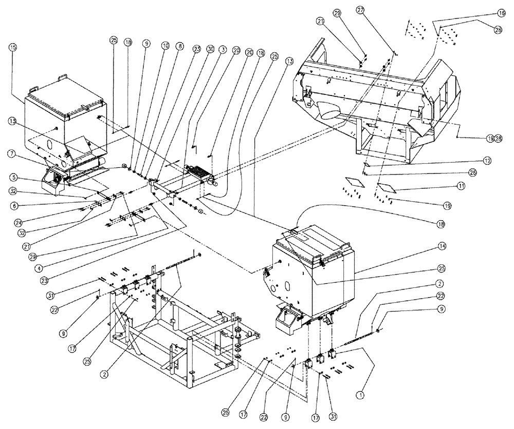 Схема запчастей Case IH 810 - (02-005) - BIN MOUNT GROUP, DOUBLE BIN, 50 CU. FT. Bin Group