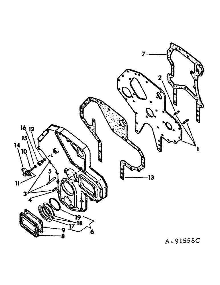 Схема запчастей Case IH D-239 - (D-10) - CRANKCASE FRONT COVER AND RELATED PARTS, 544, 664 AND 2544 TRACTORS 