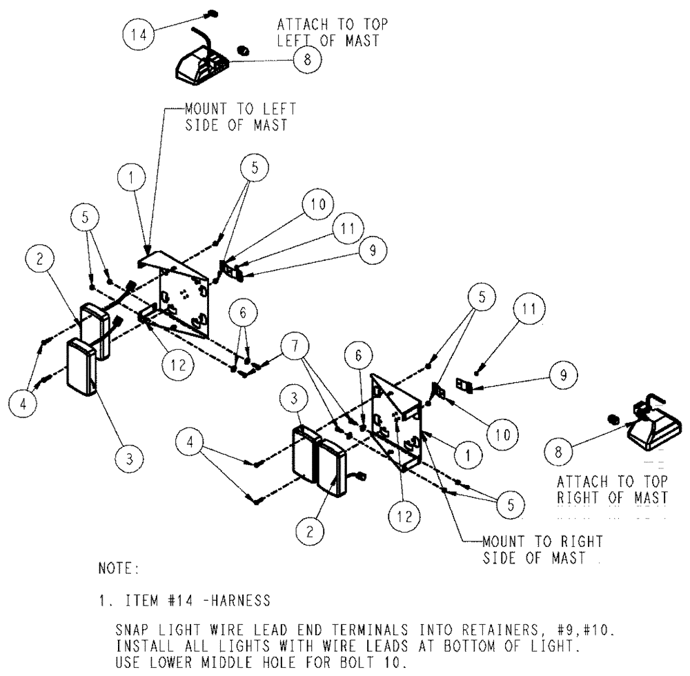 Схема запчастей Case IH 610 - (01-015) - MAST LIGHTS GROUP (06) - ELECTRICAL