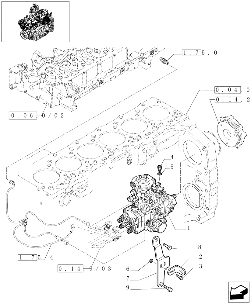 Схема запчастей Case IH MAXXUM 115 - (0.14.0/03[01]) - INJECTION PUMP (STD + VAR.330003-332115-332116) (01) - ENGINE