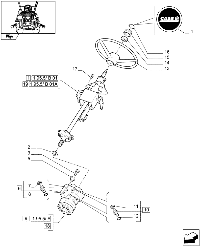 Схема запчастей Case IH PUMA 180 - (1.95.5[01]) - HYDROSTATIC STEERING WHEEL AND STEERING COLUMN (10) - OPERATORS PLATFORM/CAB