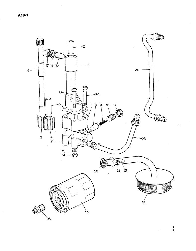 Схема запчастей Case IH 1190 - (A-10) - LUBRICATING OIL PUMP, PIPES AND FILTER (01) - ENGINE