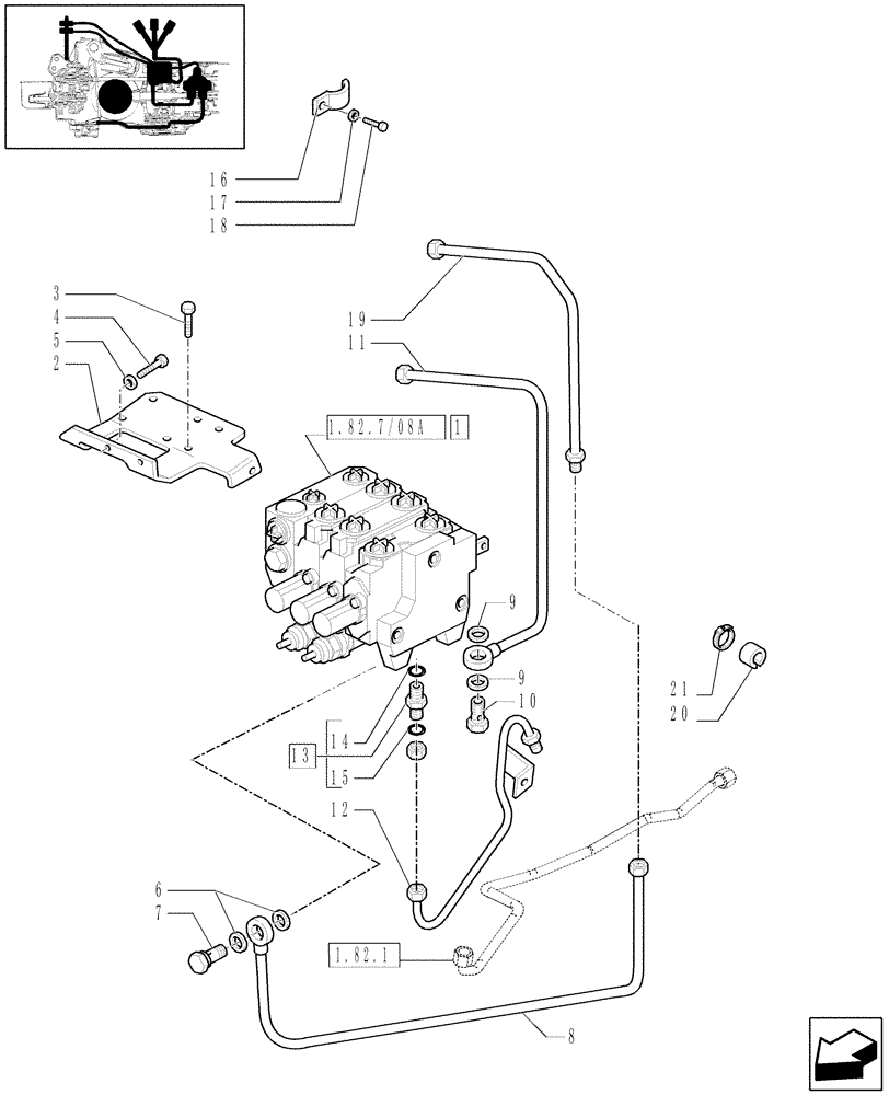 Схема запчастей Case IH JX1070U - (1.82.7/04[01]) - (VAR.419) THREE CONTROL VALVES BOSCH - PIPES & CONTROL VALVES (07) - HYDRAULIC SYSTEM