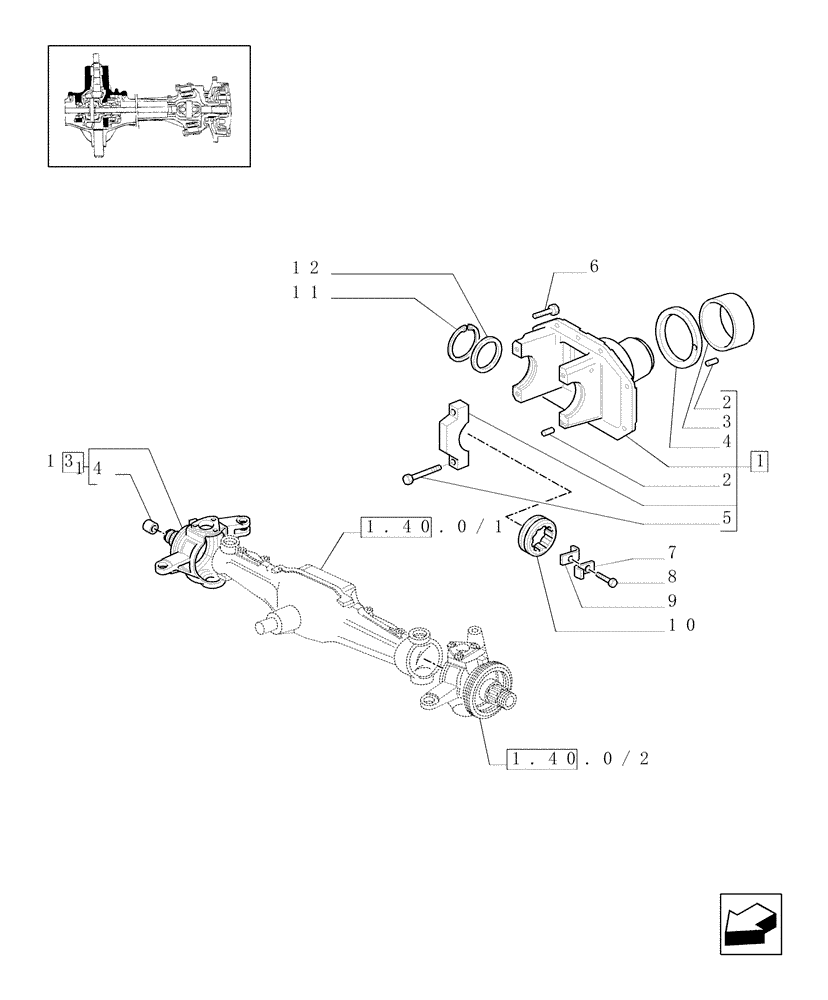 Схема запчастей Case IH JX70U - (1.40.0/42) - (VAR.304-304/1) FRONT AXLE WITH 2 HYDR. LOCKING CYLIND. 30-40 KM/H - STEERING PIVOT PIN AND SUPPORT (04) - FRONT AXLE & STEERING