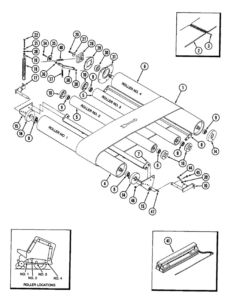 Схема запчастей Case IH 3440 - (42) - BELTS AND ROLLER ASSEMBLIES 1 THROUGH 4 