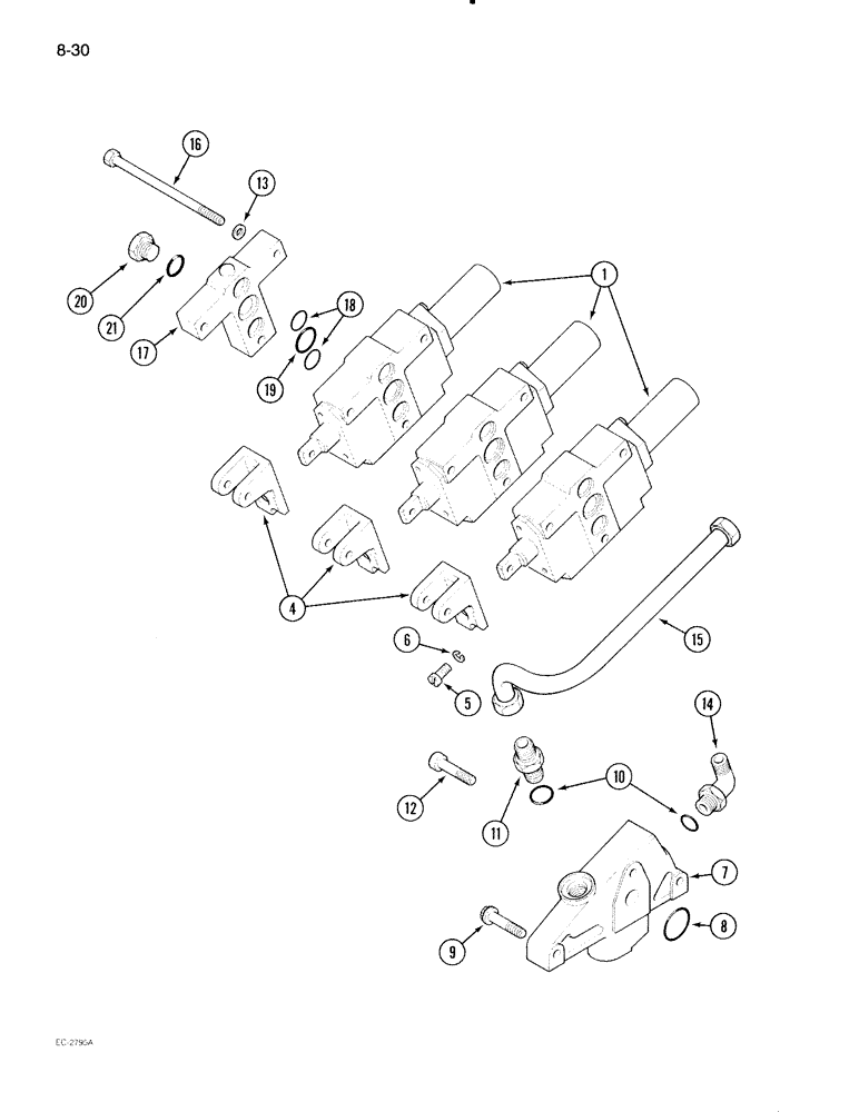 Схема запчастей Case IH 695 - (8-30) - REMOTE AUXILIARY VALVES, FIRST, SECOND, OR THIRD BANK MOUNTING, WITH CAB (08) - HYDRAULICS