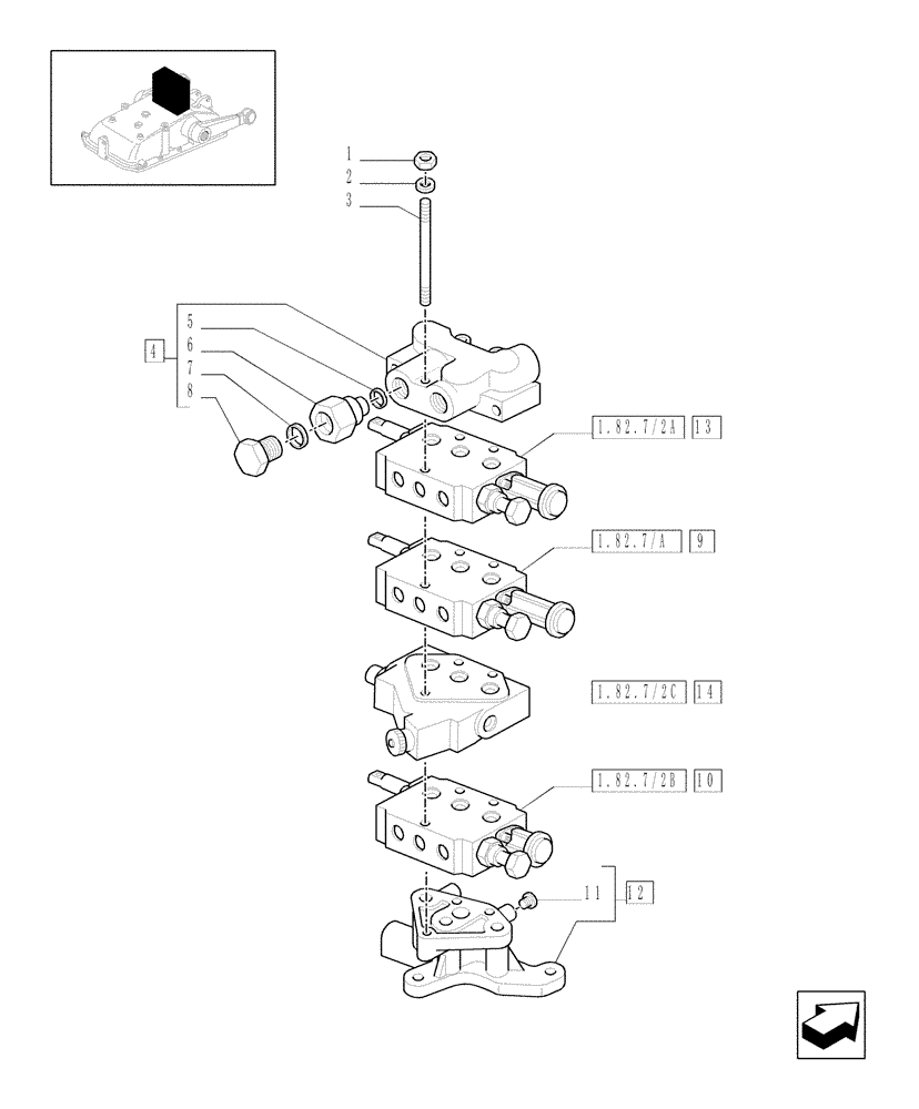 Схема запчастей Case IH JX1070N - (1.82.7/02[01]) - (VAR.390-498/2) THREE REMOTE VALVES & FLOW-RATE REGULATOR - VALVE AND FLANGE - C5484 (07) - HYDRAULIC SYSTEM