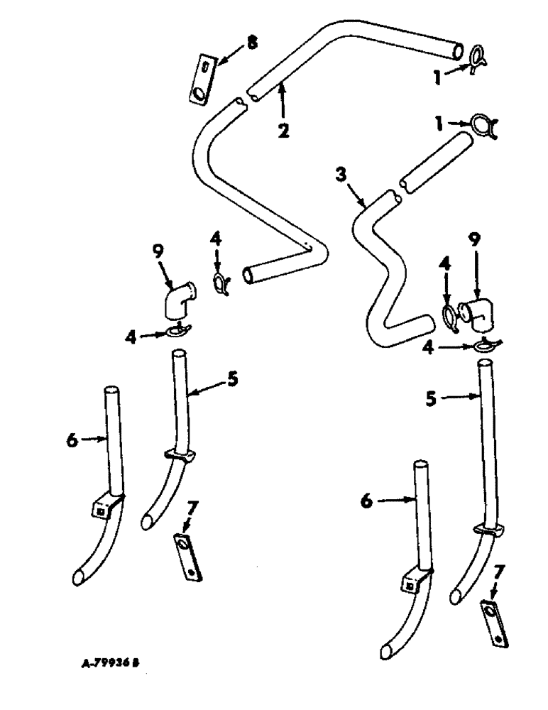 Схема запчастей Case IH LIQUID - (B-82) - LIQUID FERTILIZERS, LIQUID FERTILIZER HOSES AND TUBES, FOR FOUR-ROW PLANTERS 