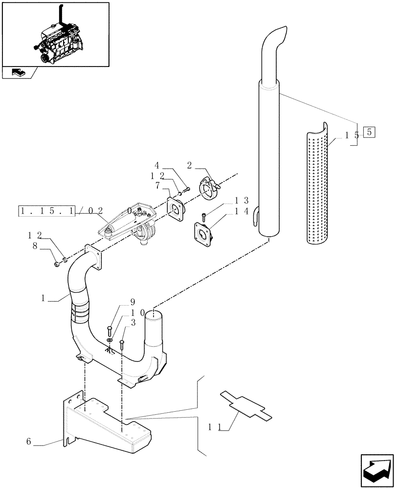 Схема запчастей Case IH PUMA 210 - (1.15.1/02[01]) - (VAR.040) EXHAUST BRAKE - EXHAUST SYSTEM AND SUPPORT - C6694 (02) - ENGINE EQUIPMENT