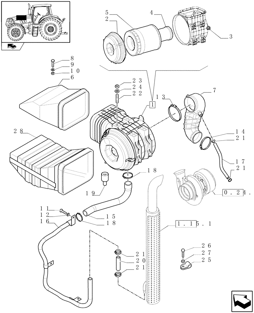 Схема запчастей Case IH PUMA 165 - (1.19.1) - DRY AIR FILTER - PIPES (02) - ENGINE EQUIPMENT