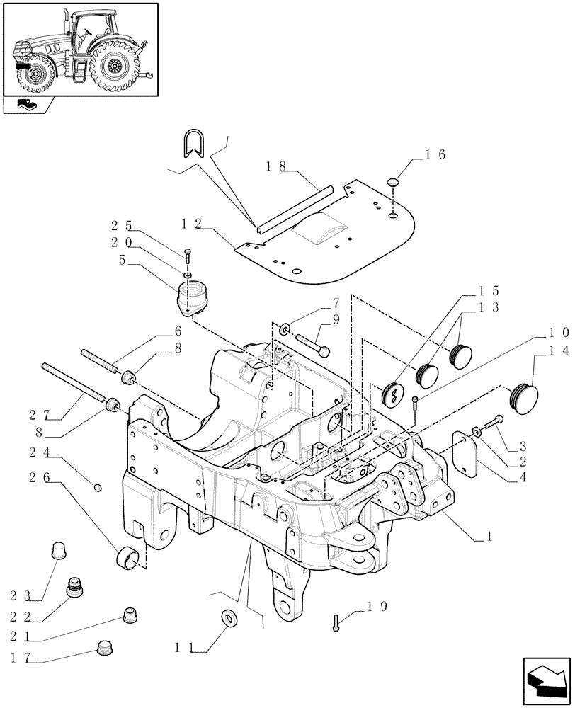 Схема запчастей Case IH MAXXUM 120 - (1.21.1/03) - INTEGRATED FRONT HPL FOR FRONT AXLE SUSPENSION - AXLE SUPPORT (VAR.334648-335648-337831) (03) - TRANSMISSION