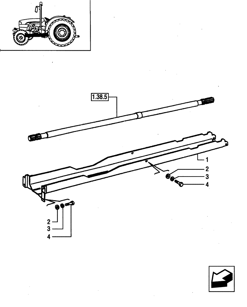 Схема запчастей Case IH JX95 - (1.38.8) - TRANSMISSION SHAFT GUARD (04) - FRONT AXLE & STEERING