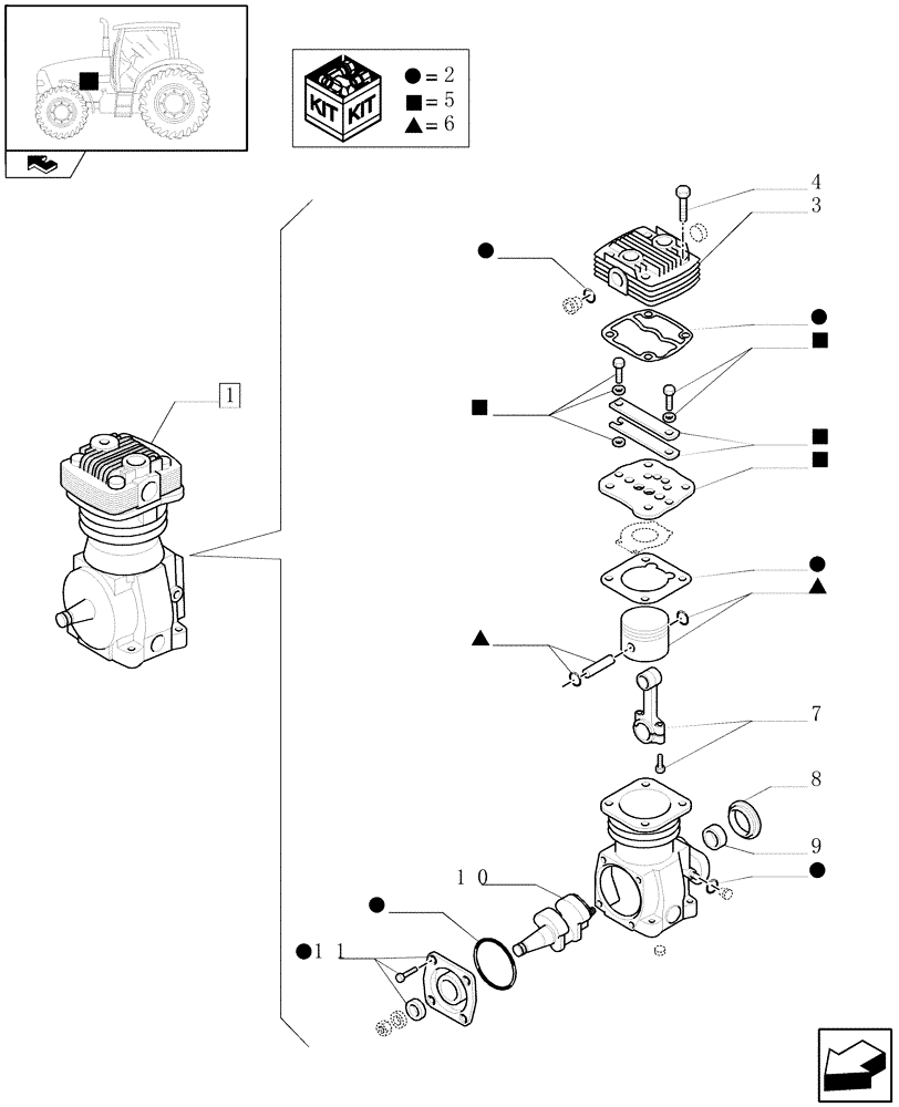 Схема запчастей Case IH PUMA 115 - (1.68.6/ A) - PNEUMATIC TRAILER BRAKE - AIR COMPRESSOR - BREAKDOWN - D6383 (VAR.332727-332737-332739) (05) - REAR AXLE