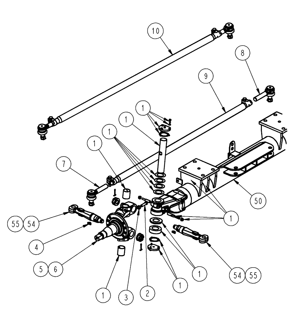 Схема запчастей Case IH FLX4010 - (04-003[01]) - AXLE FRONT STEER, KNUCKLE PIN AND TIE ROD ASSY Frame & Suspension