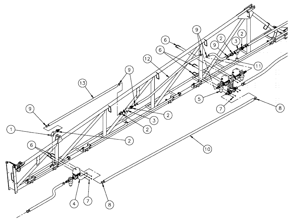 Схема запчастей Case IH SPX4410 - (09-045) - BOOM PLUMBING GROUP, 6 SEC MID Liquid Plumbing