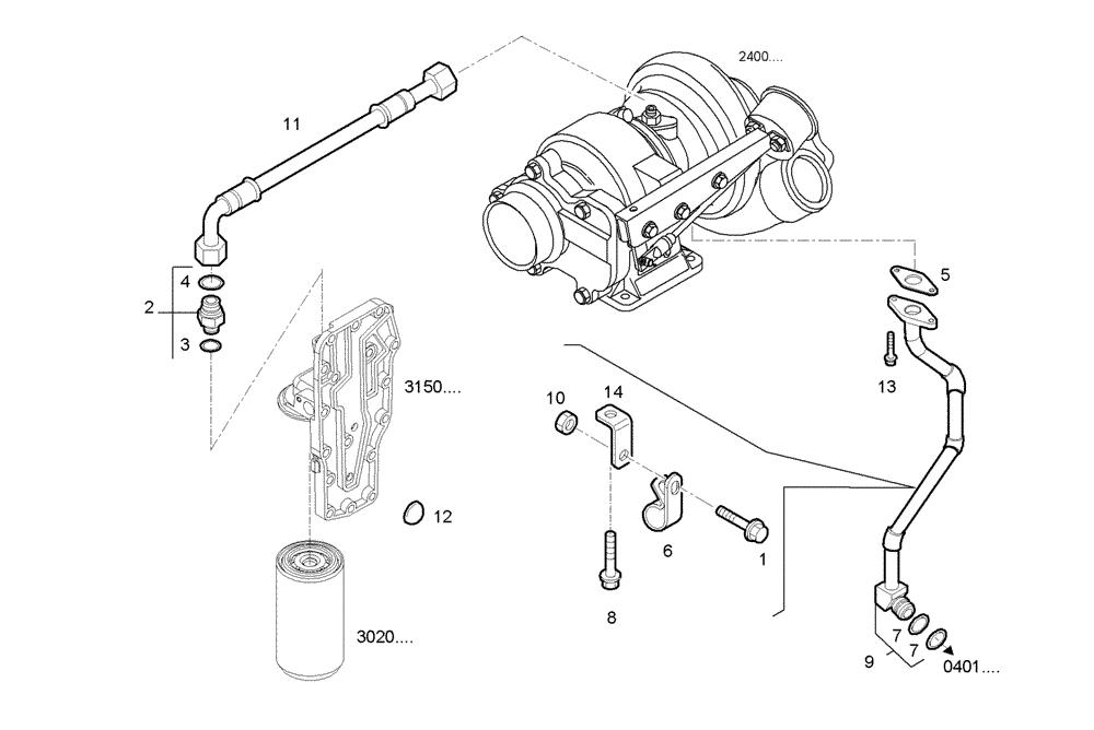 Схема запчастей Case IH F4GE0684C D600 - (3063.022) - TURBOCHARGER OIL LINES 