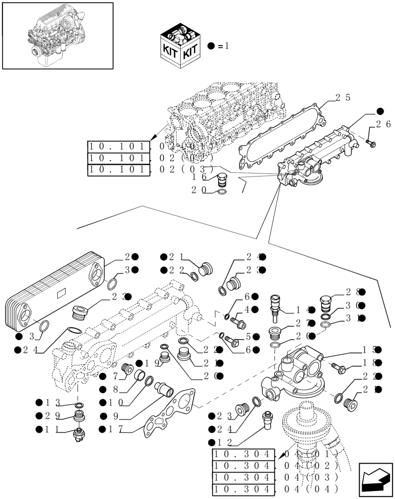 Схема запчастей Case IH 9010 - (10.408.03[02]) - HEAT EXCHANGER - 8010 (10) - ENGINE