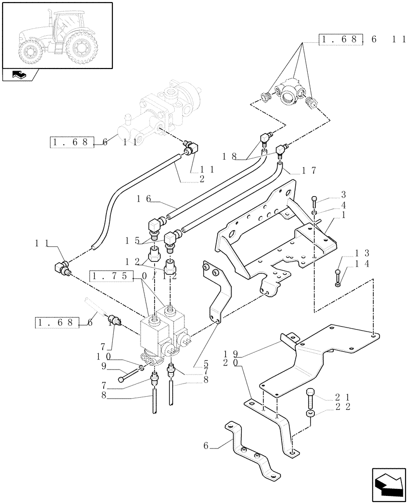 Схема запчастей Case IH PUMA 210 - (1.68.6[09]) - PNEUMATIC TRAILER BRAKE - CONTROL VALVE AND RELEVANT PARTS (05) - REAR AXLE