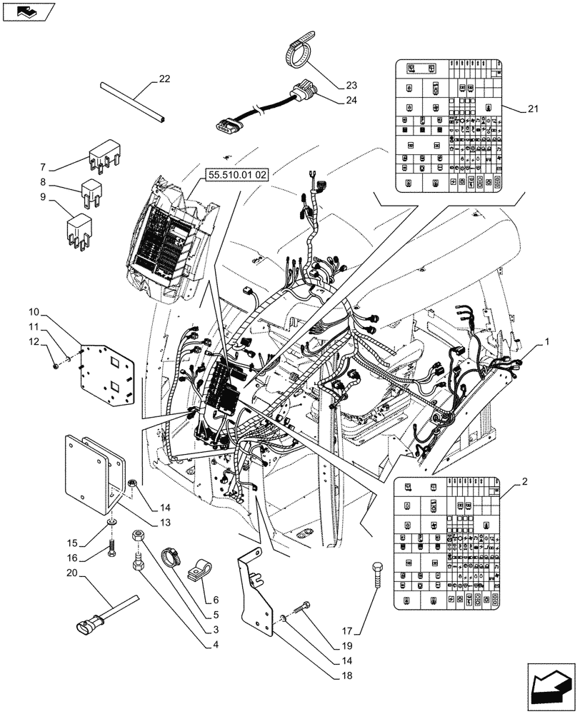 Схема запчастей Case IH PUMA 130 - (55.510.01[01]) - CAB MAIN WIRE HARNESS (55) - ELECTRICAL SYSTEMS