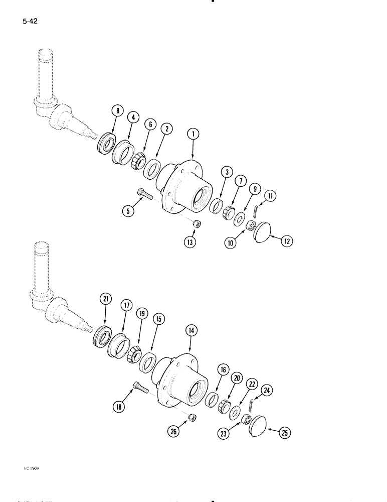 Схема запчастей Case IH 595 - (5-42) - WHEEL HUB, ADJUSTABLE FRONT AXLES, STRAIGHT FRONT AXLE (05) - STEERING