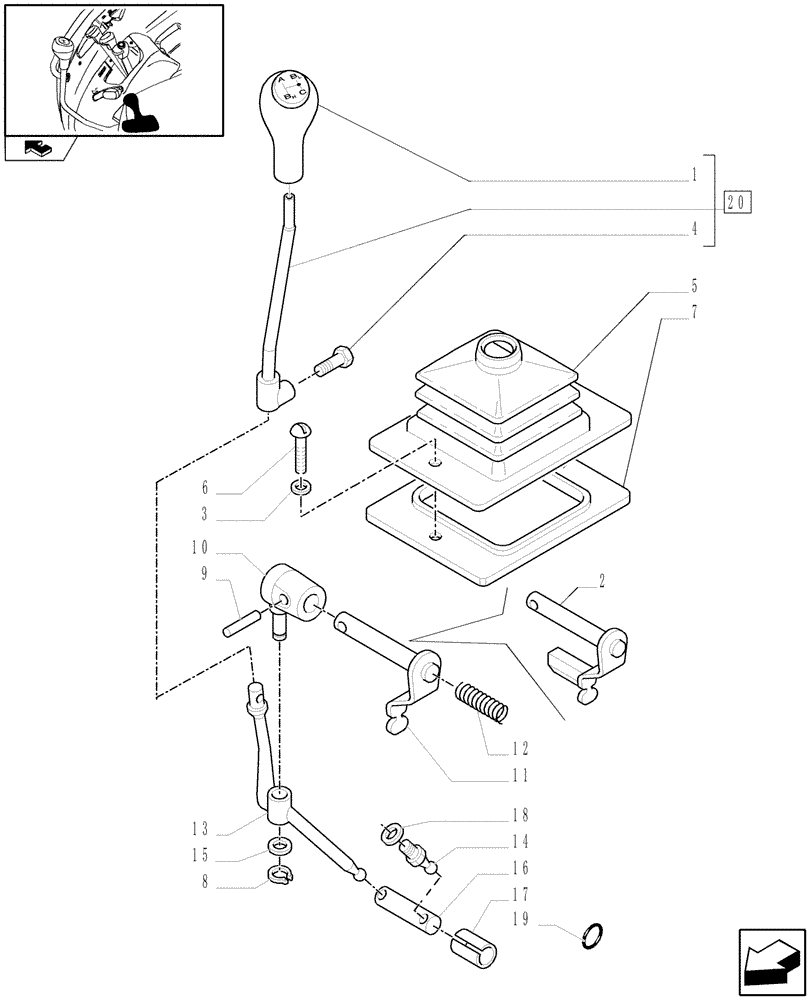 Схема запчастей Case IH FARMALL 95N - (1.92.32) - MAIN REDUCTION UNIT HAND LEVER AND RELEVANT PARTS (10) - OPERATORS PLATFORM/CAB