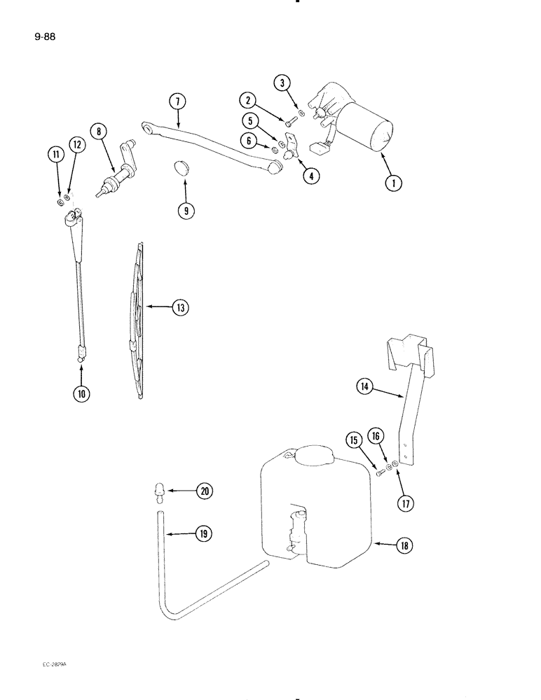 Схема запчастей Case IH 695 - (9-088) - CAB, WINDSHIELD WASH AND WIPE UNIT (09) - CHASSIS/ATTACHMENTS