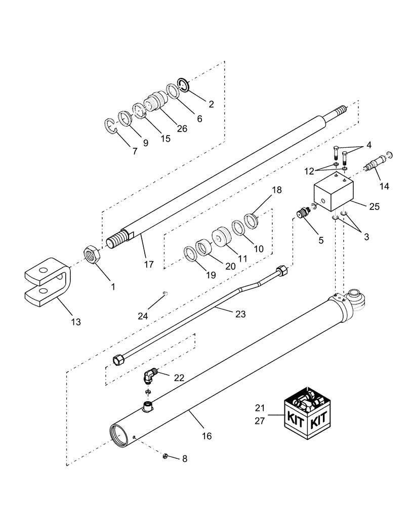 Схема запчастей Case IH AFX8010 - (K.72.B.26[2]) - HYDRAULIC CYLINDER, UNLOADING AUGER, SWING K - Crop Processing