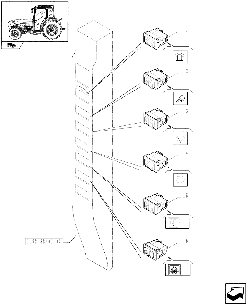 Схема запчастей Case IH FARMALL 85N - (1.91.1[02]) - SWITCH AND RELATED PARTS - W/CAB (10) - OPERATORS PLATFORM/CAB