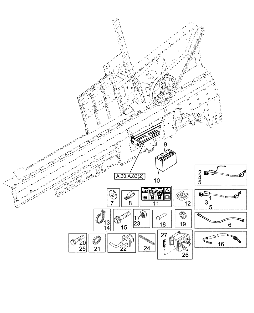 Схема запчастей Case IH AFX8010 - (A.30.A.83[1]) - BATTERY SYSTEM A - Distribution Systems