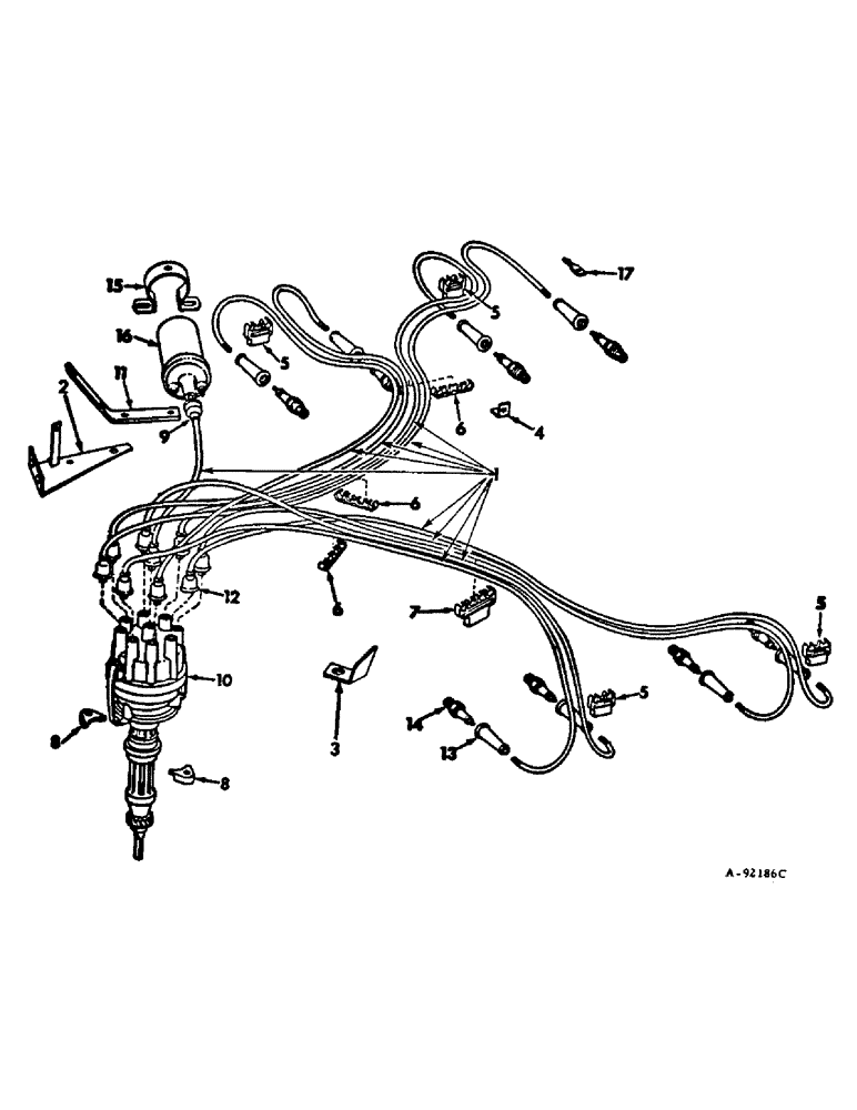 Схема запчастей Case IH V-392 - (C-14) - SPARK PLUGS, COIL AND DISTRIBUTOR, CLIPS 