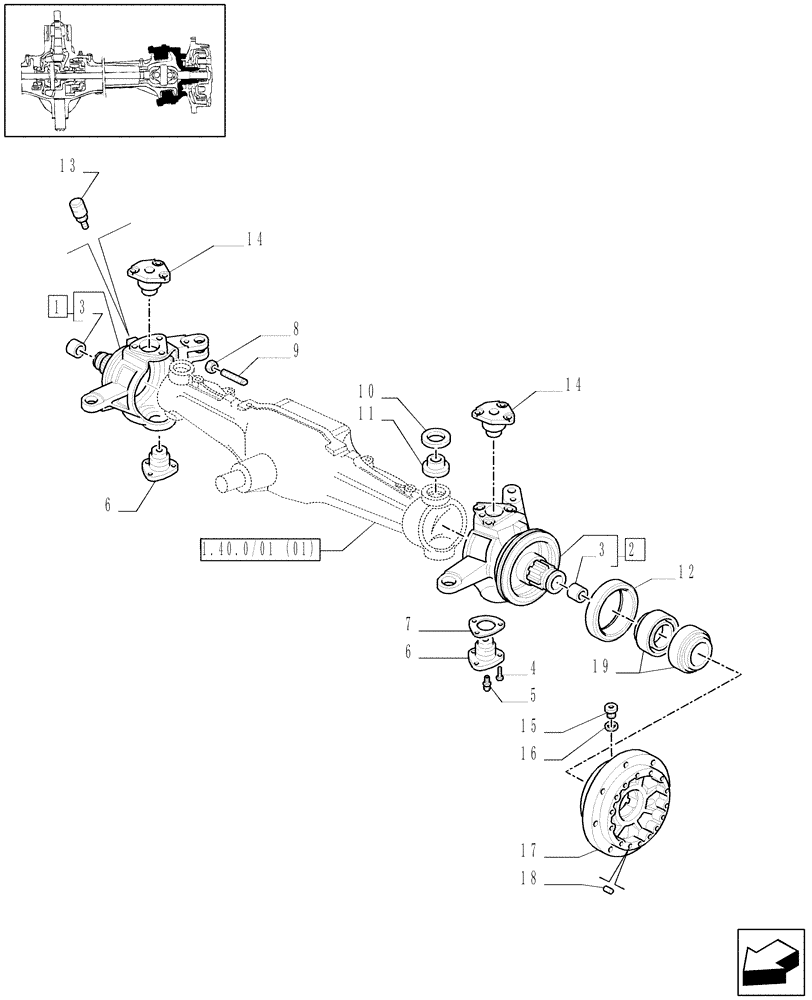 Схема запчастей Case IH MXM140 - (1.40.1/02) - (VAR.316) CLASS 3 FRONT AXLE WITH BRAKE - STEERING AXLES - HUBS (04) - FRONT AXLE & STEERING