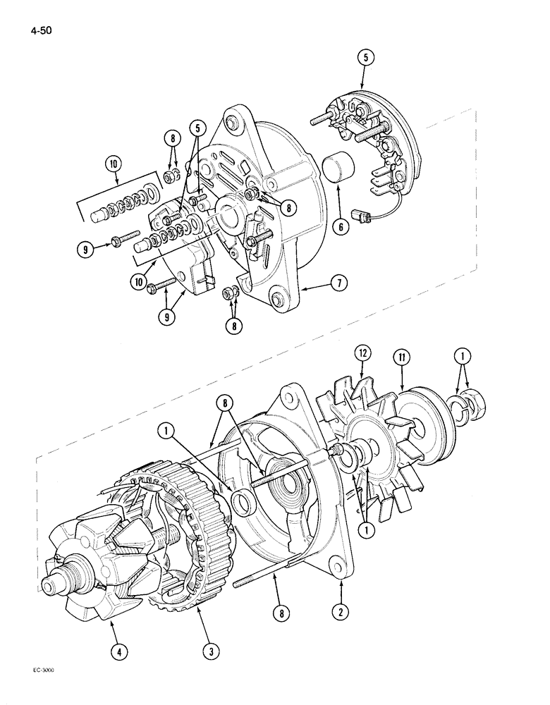 Схема запчастей Case IH 895 - (4-50) - ALTERNATOR ASSEMBLY, LUCAS 45 AMP (04) - ELECTRICAL SYSTEMS