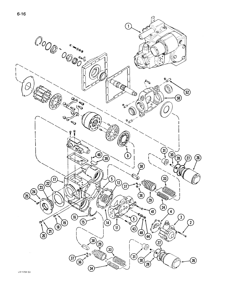 Схема запчастей Case IH 1640 - (6-16) - HYDROSTATIC PUMP, PRIOR TO P.I.N. JJC0097001 (03) - POWER TRAIN