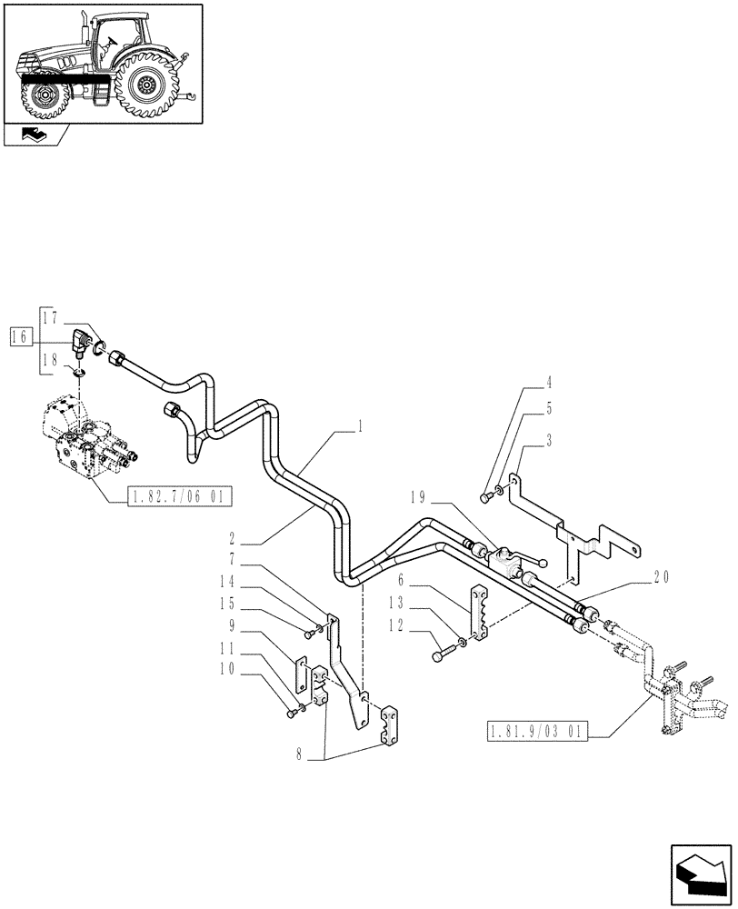 Схема запчастей Case IH PUMA 155 - (1.81.9/03[02A]) - TUBES FOR FRONT HPL FROM MID MOUNT VALVES (VAR.332926) - D6989 (07) - HYDRAULIC SYSTEM