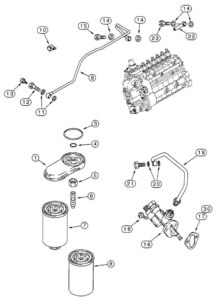 Схема запчастей Case IH 7230 - (3-022) - FUEL FILTER AND TRANSFER PUMP, 6T-830 AND 6TA-830 ENGINE, PRIOR TO TRACTOR PIN JJA0064978 (03) - FUEL SYSTEM