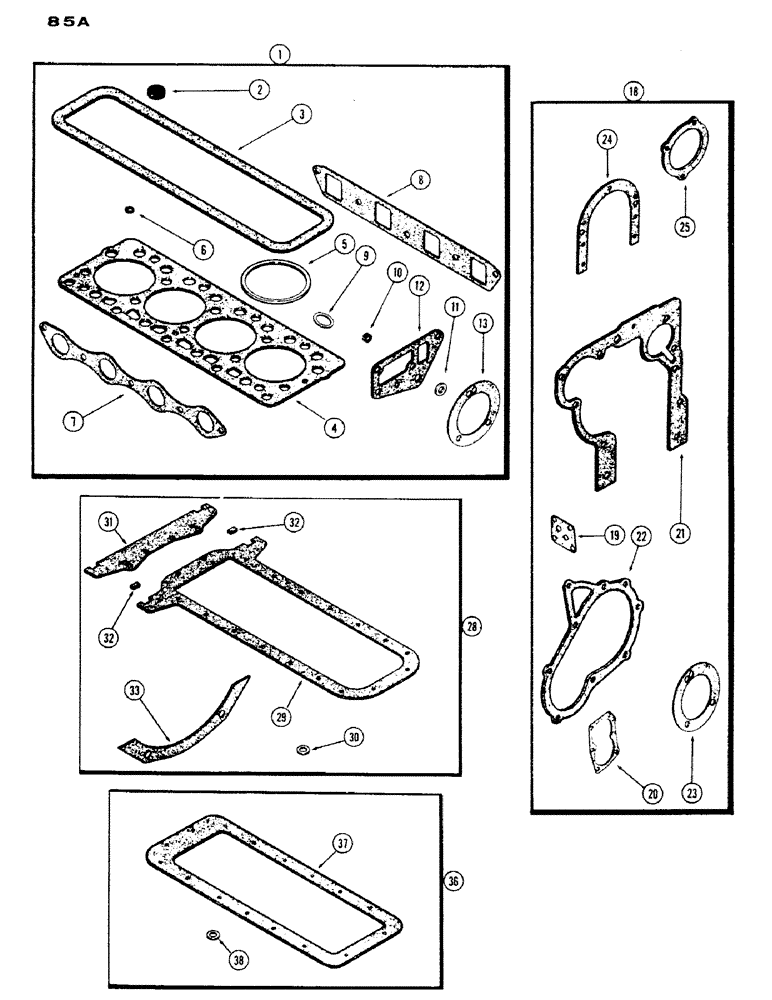 Схема запчастей Case IH 530 - (085A) - ENGINE GASKET KITS, 188, DIESEL ENGINE, USED ENGINE SERIAL NUMBER 2627377 TO 2656844 (02) - ENGINE