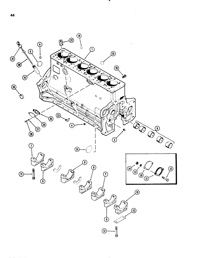 Схема запчастей Case IH 1070 - (0044) - CYLINDER BLOCK, 451B DIESEL ENGINE, USED PRIOR TO ENGINE SERIAL 2555990 (02) - ENGINE