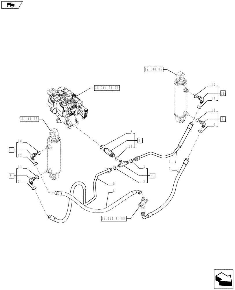 Схема запчастей Case IH PUMA 170 - (35.100.04[02]) - LIFT CYLINDER, PIPE, REAR (35) - HYDRAULIC SYSTEMS