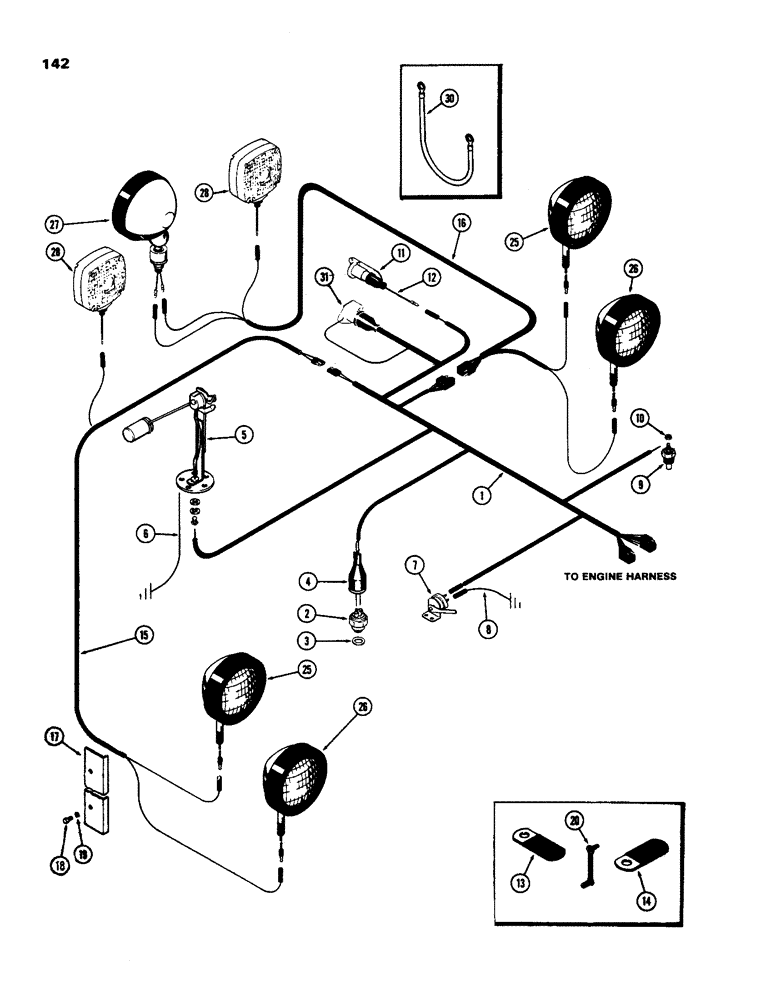 Схема запчастей Case IH 970 - (142) - TRANSMISSION HARNESS, (401B) DIESEL ENGINE (04) - ELECTRICAL SYSTEMS