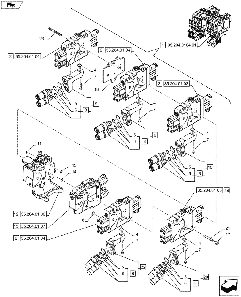 Схема запчастей Case IH PUMA 185 - (35.204.0104[02]) - 5 REMOTE CONTROL VALVES, ELECTRONIC, COMPONENTS (VAR.729252-743825 / 743669) (35) - HYDRAULIC SYSTEMS