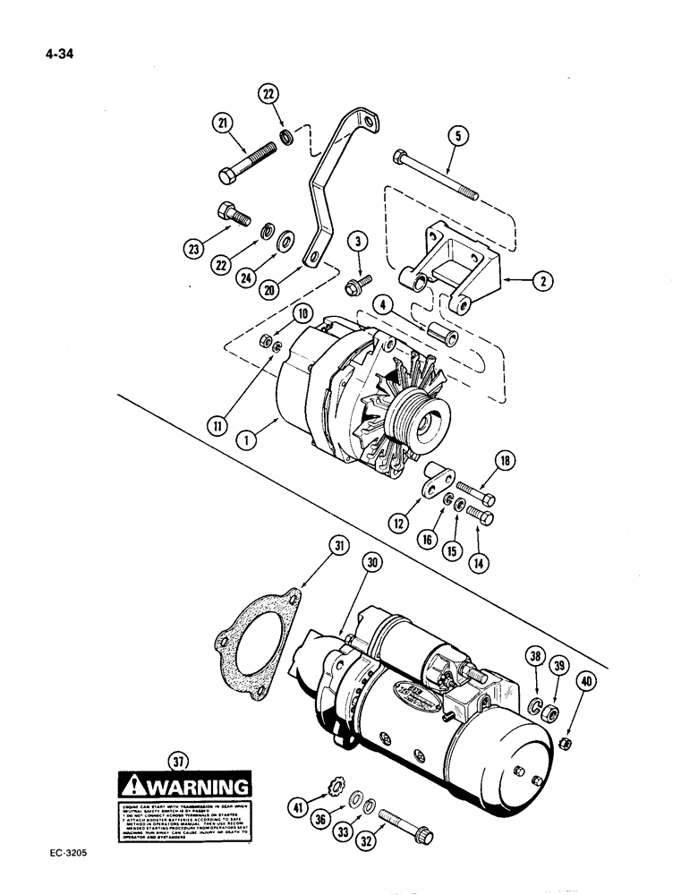 Схема запчастей Case IH 1896 - (4-34) - ALTERNATOR AND STARTER MOTOR MOUNTING (04) - ELECTRICAL SYSTEMS