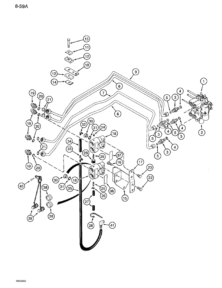 Схема запчастей Case IH 7110 - (8-59A) - FIRST AND SECOND CIRCUIT REMOTE HYDRAULICS, TRANSMISSION SERIAL NUMBER AJB0060500 AND AFTER (08) - HYDRAULICS