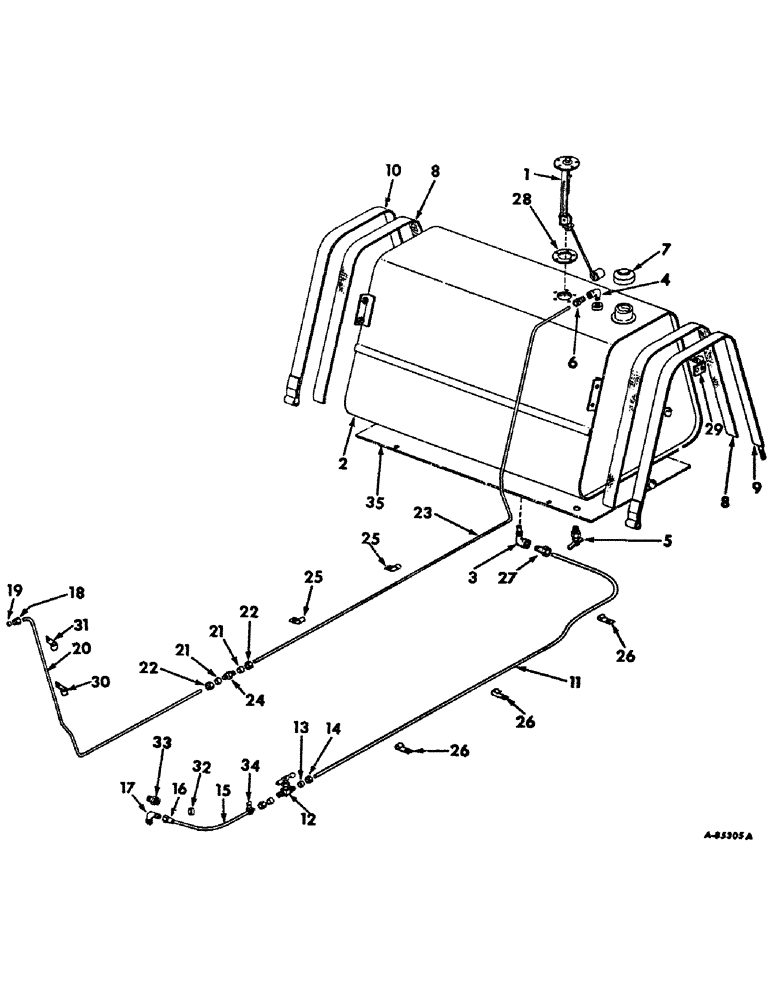 Схема запчастей Case IH 4100 - (E-04) - FUEL SYSTEM, FUEL TANK, PIPING AND HOLD DOWN STRAPS (02) - FUEL SYSTEM