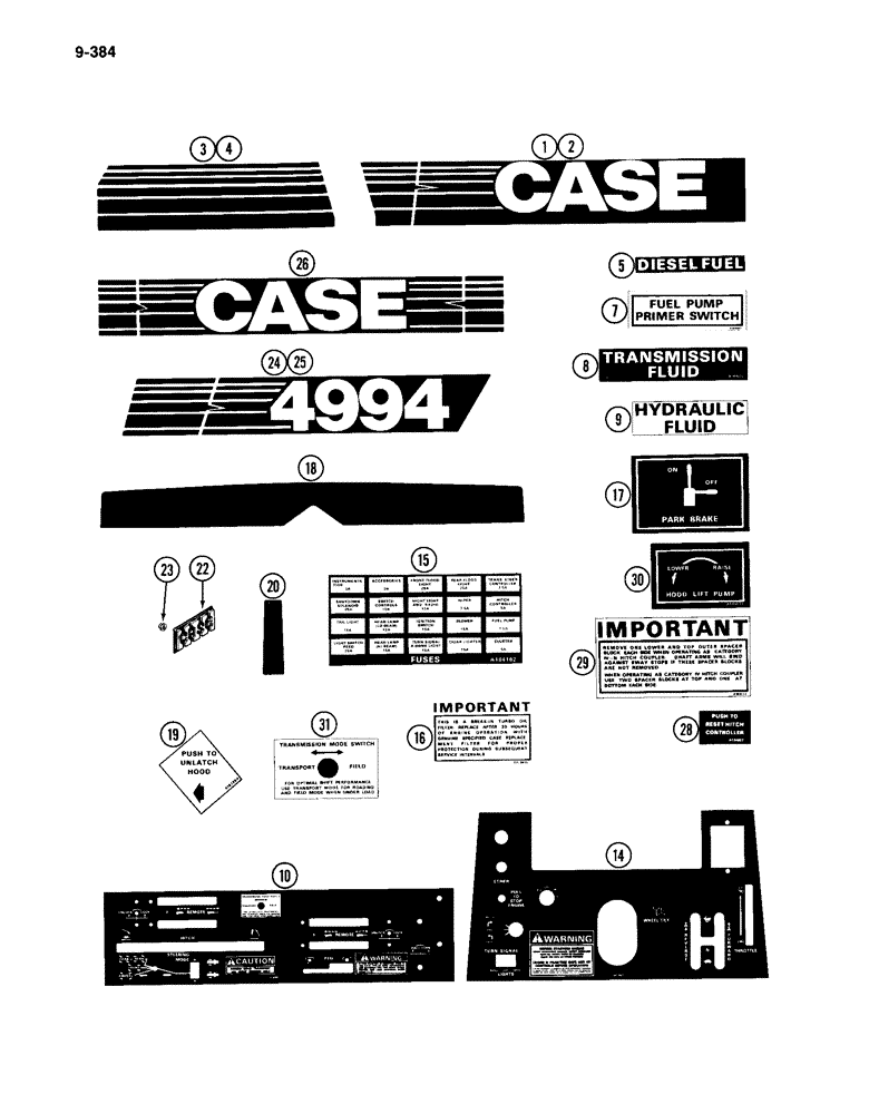 Схема запчастей Case IH 4994 - (9-384) - TRACTOR DECALS, CASE (09) - CHASSIS/ATTACHMENTS