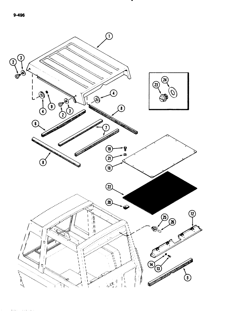 Схема запчастей Case IH 2294 - (9-496) - CAB AND ROPS, ROOF CAP (09) - CHASSIS/ATTACHMENTS