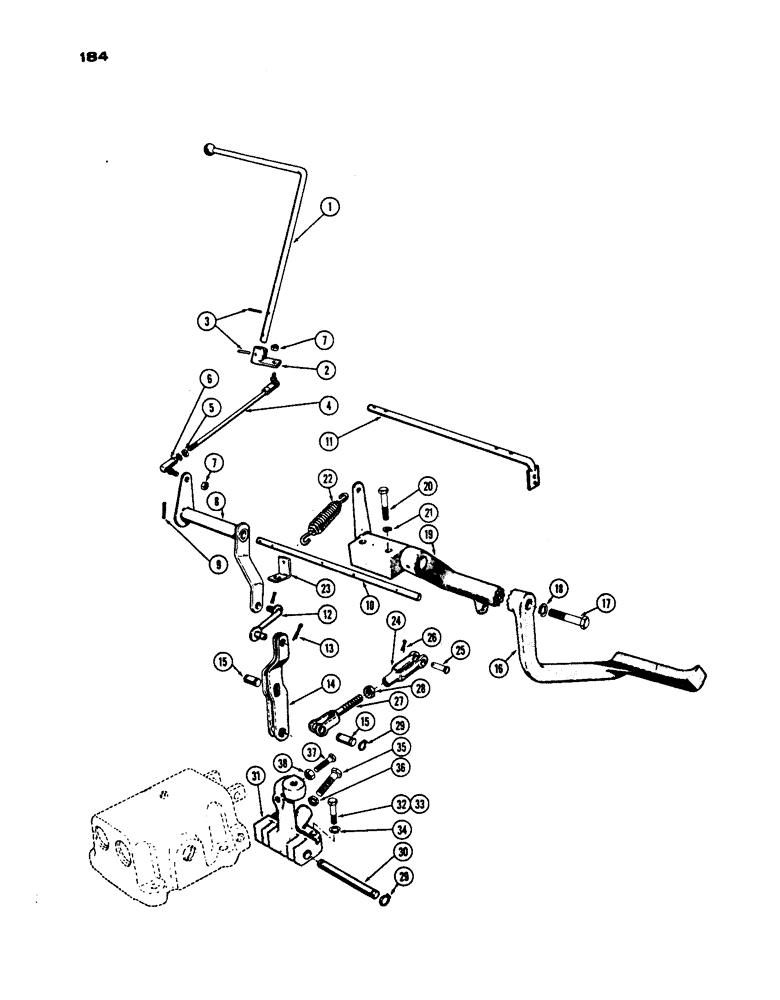 Схема запчастей Case IH 430 - (184) - CASE-O-MATIC, CONTROL VALVE LINKAGE, PRIOR TO S/N 8262800 (06) - POWER TRAIN