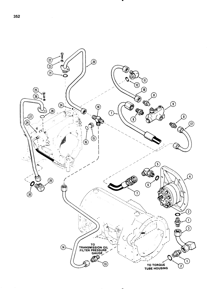 Схема запчастей Case IH 1270 - (352) - REMOTE HYDRAULIC LINES, RIGHT HAND VALVE AND LEFT HAND VALVE WITH RELIEF VALVE (08) - HYDRAULICS