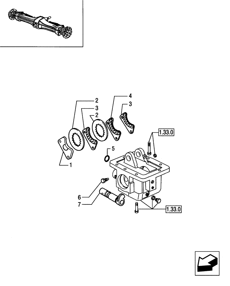 Схема запчастей Case IH JX85 - (1.67.2/01[02]) - (VAR.654) EMERGENCY BRAKE (05) - REAR AXLE