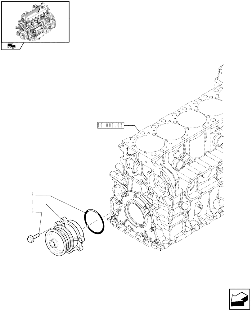 Схема запчастей Case IH F2CE9684U E151 - (10.402.02) - WATER PUMP & RELATED PARTS (99468768) (01) - ENGINE